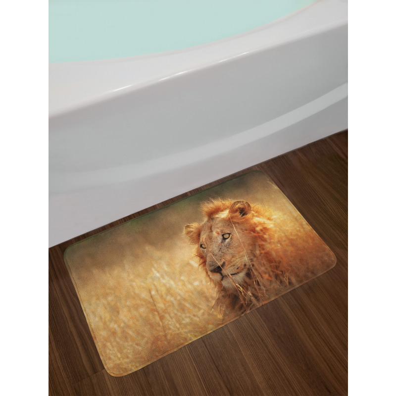 Male Lion Grass Field Bath Mat