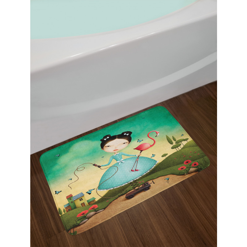 Girl and Flamingo Toy Bath Mat