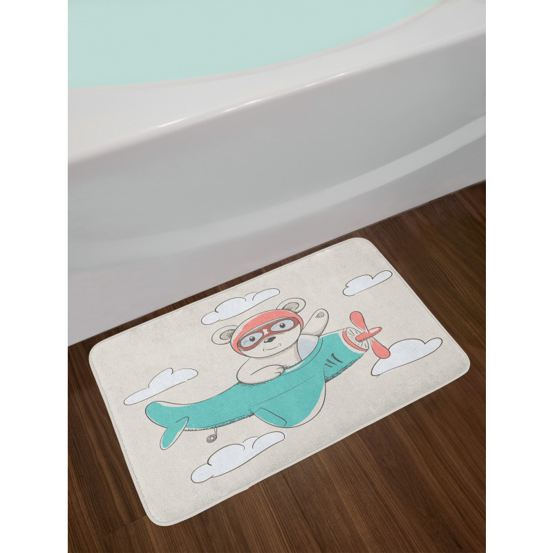 Teddy Bear on Biplane Bath Mat