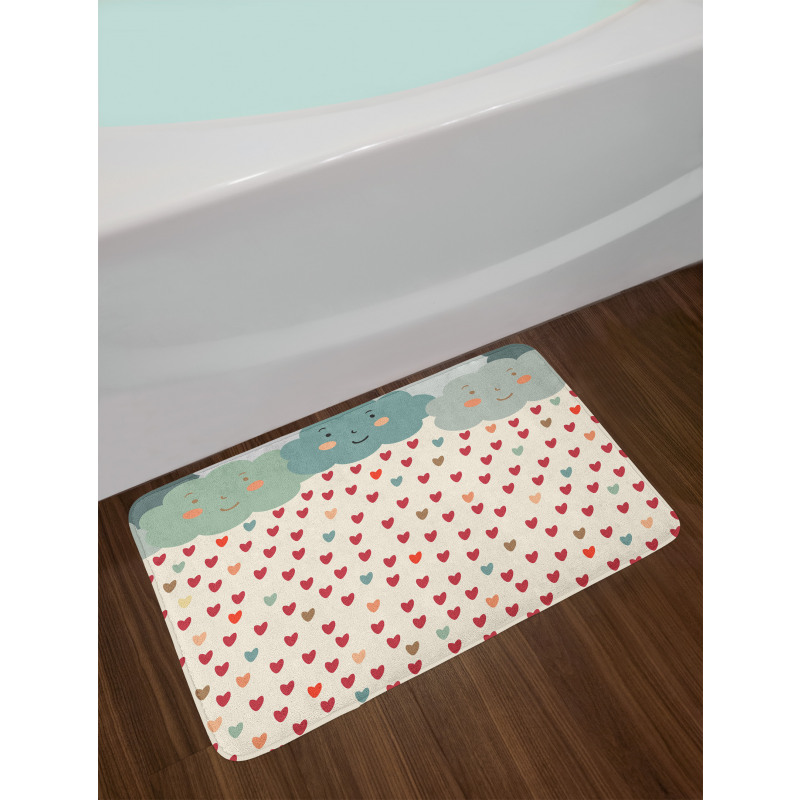 Hearts Raindrops Clouds Bath Mat