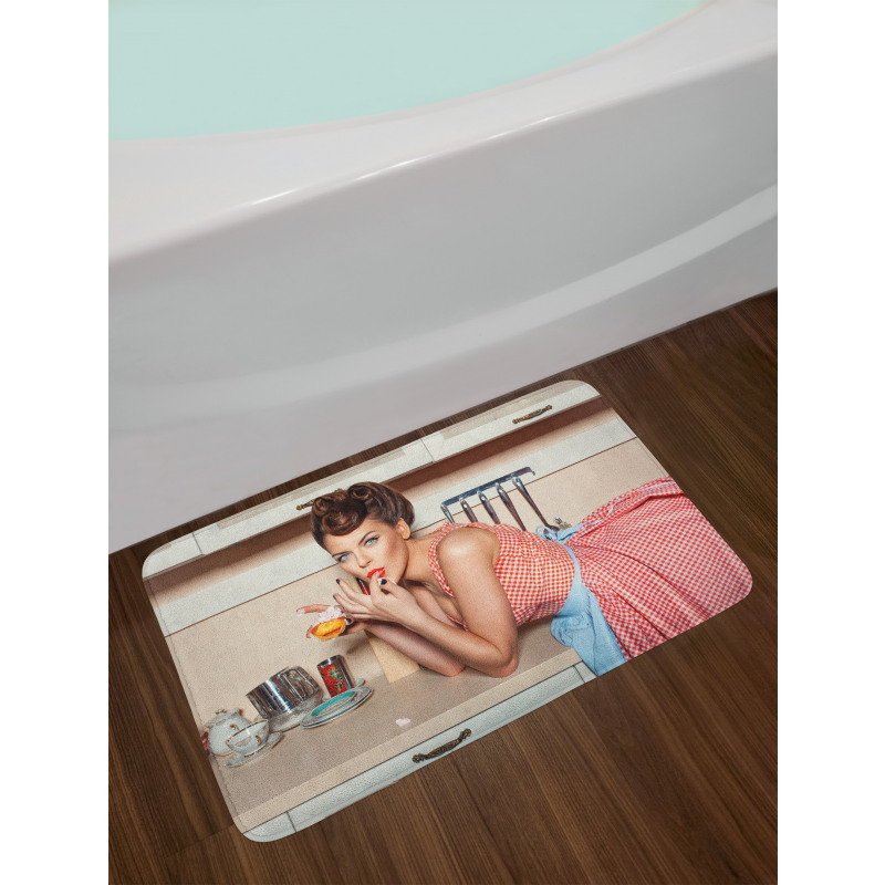 Girl Eating a Cake Bath Mat