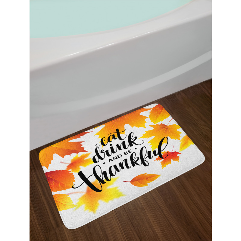 Autumn Thanksgiving Text Bath Mat