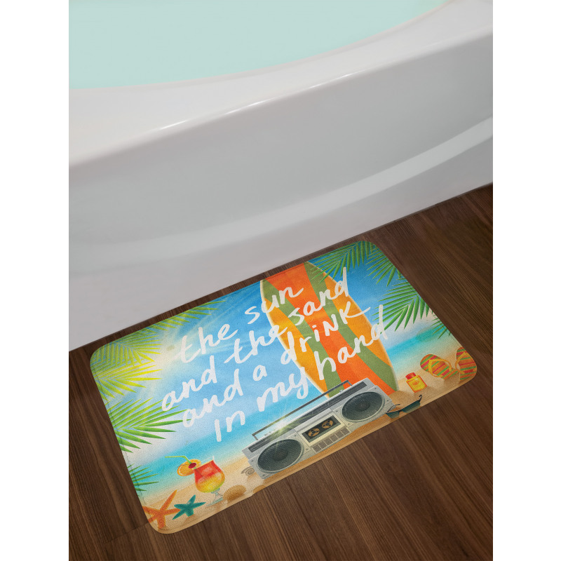 Tropical Beach Surfboard Bath Mat