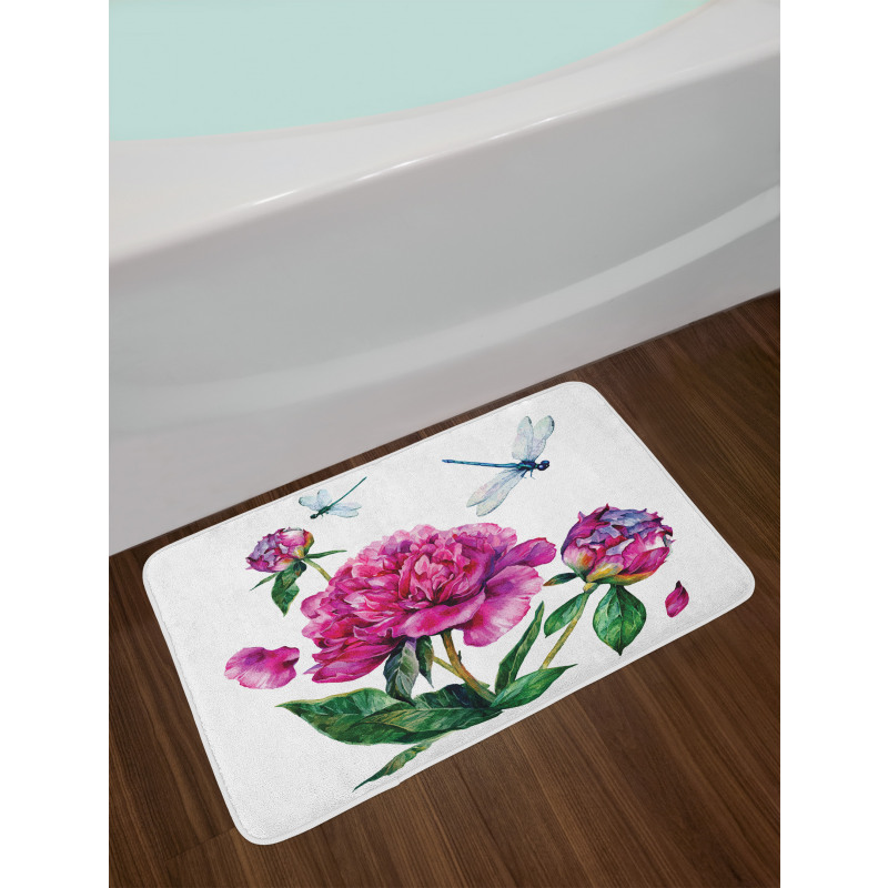 Peonies and Dragonflies Bath Mat