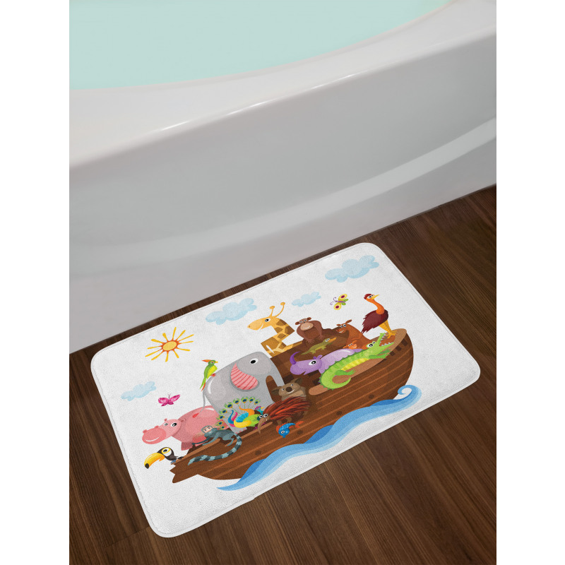 Animals in Ship Cartoon Bath Mat