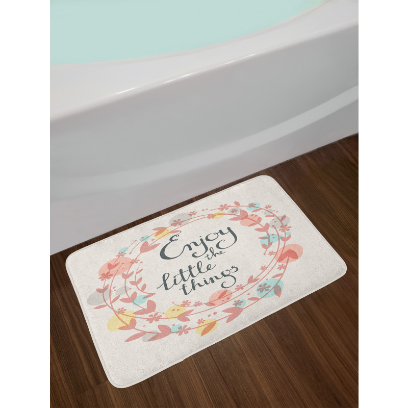 Flowers and Leaves Phrase Bath Mat