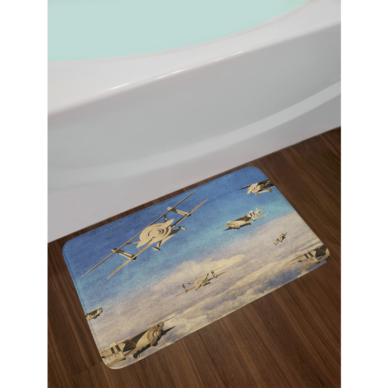 3D Retro Biplanes Bath Mat