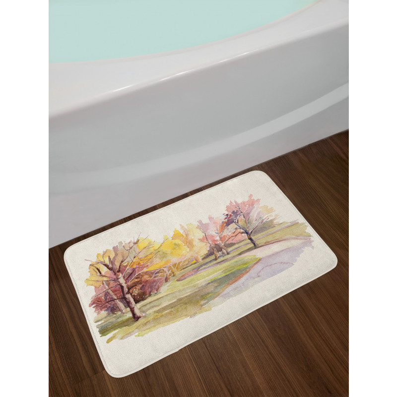 Watercolor Trees and Road Bath Mat