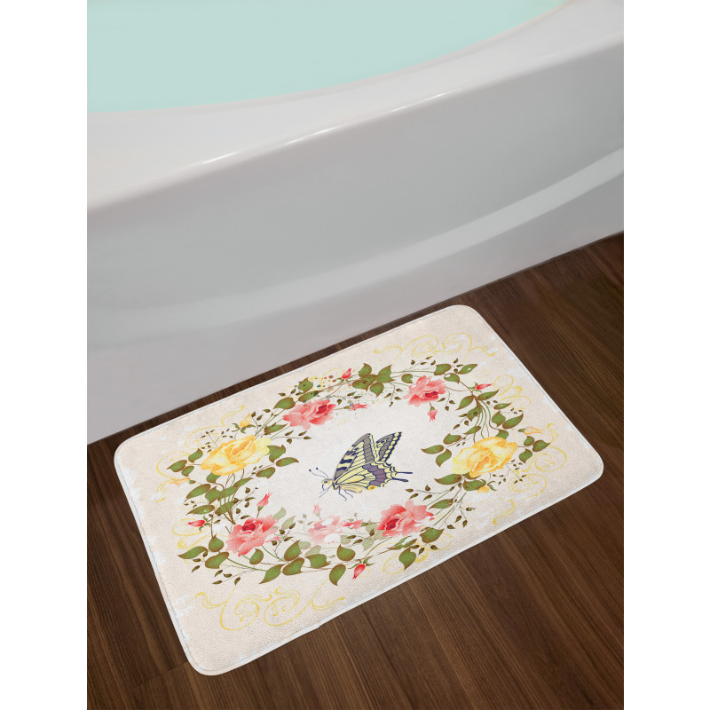 Vintage Wreath Butterfly Bath Mat