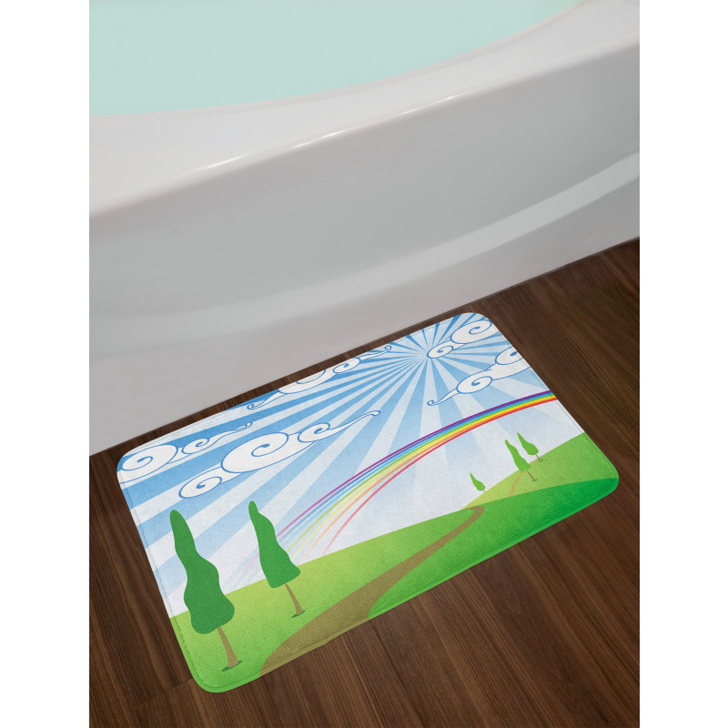 Rainbow on a Meadow Road Bath Mat