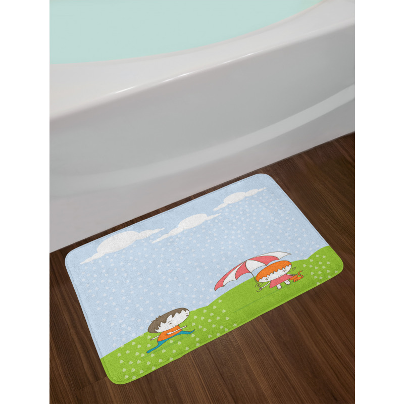 Boy and Girl in the Rain Bath Mat