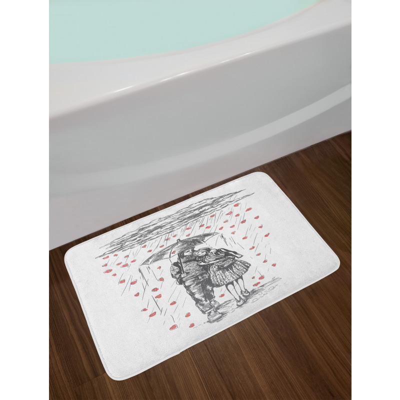 Couple on Rainy Day Bath Mat