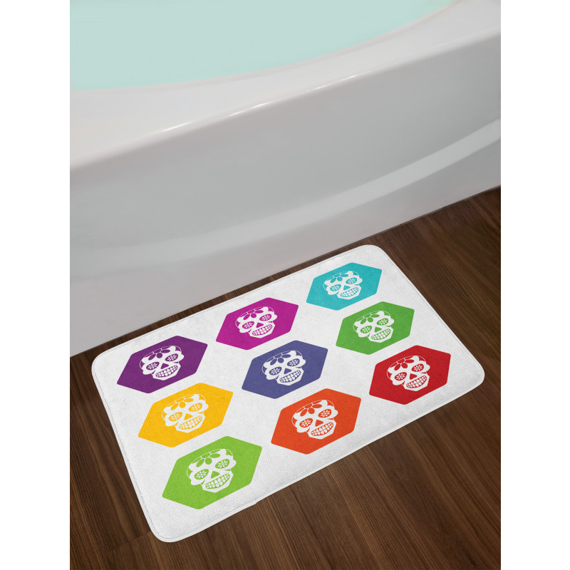 Hexagon Tiles Skull Bath Mat