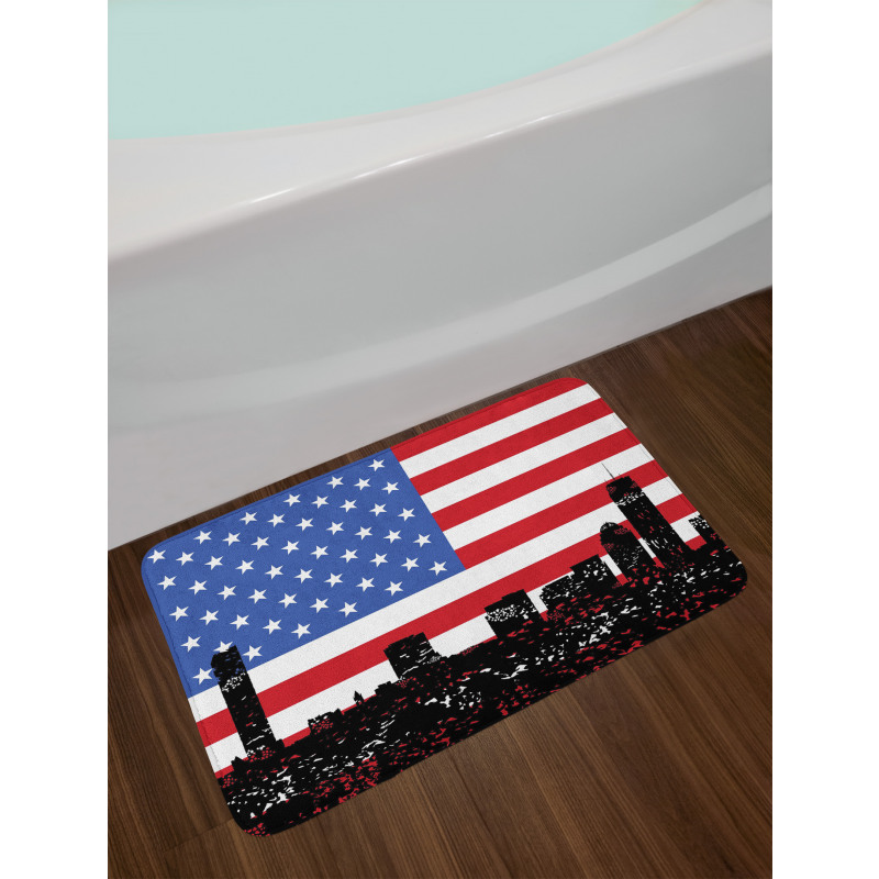 Skyline and US Flag Bath Mat