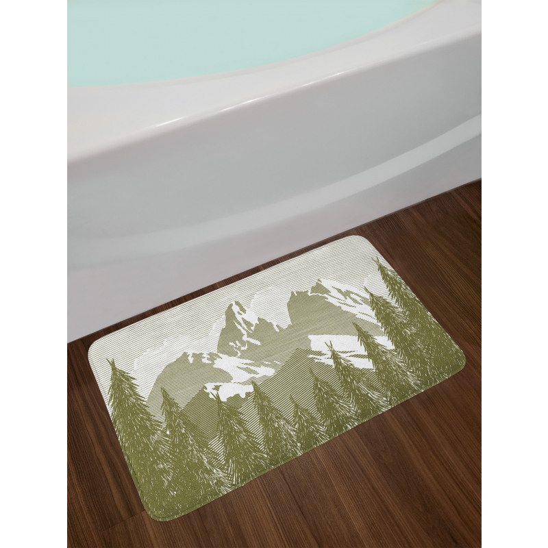 Woodcut Style Mountain Land Bath Mat