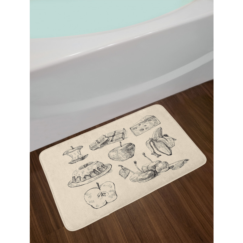 Hand-Drawn Sketch Meals Bath Mat