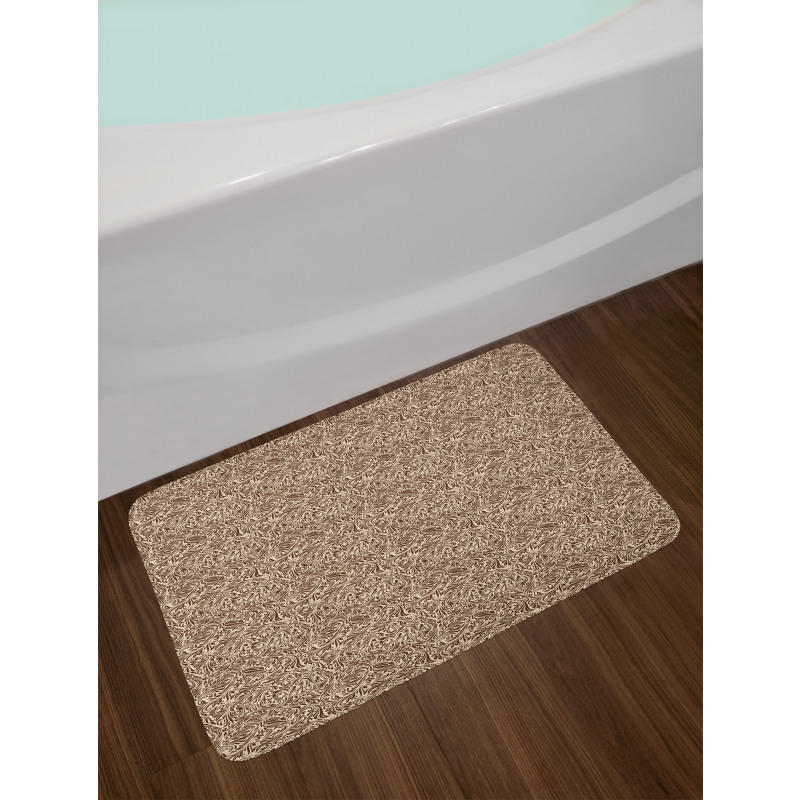 Retro Curly Floral Lines Bath Mat