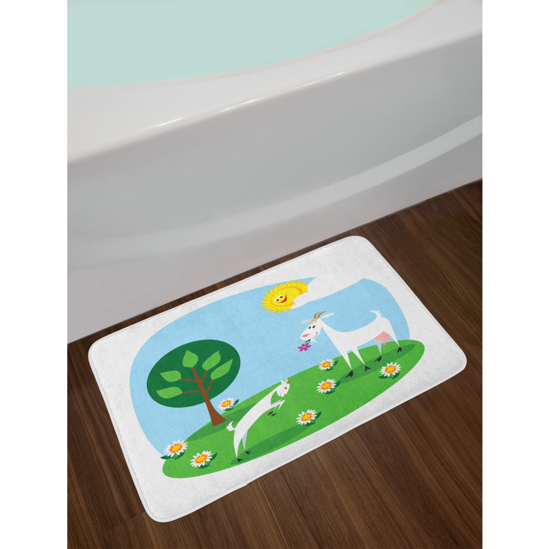 Baby Goat Playing Meadow Bath Mat