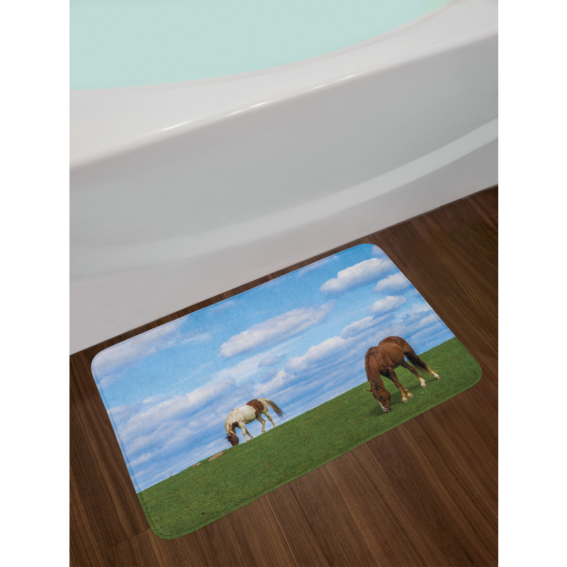 Horses Grazing Meadow Bath Mat