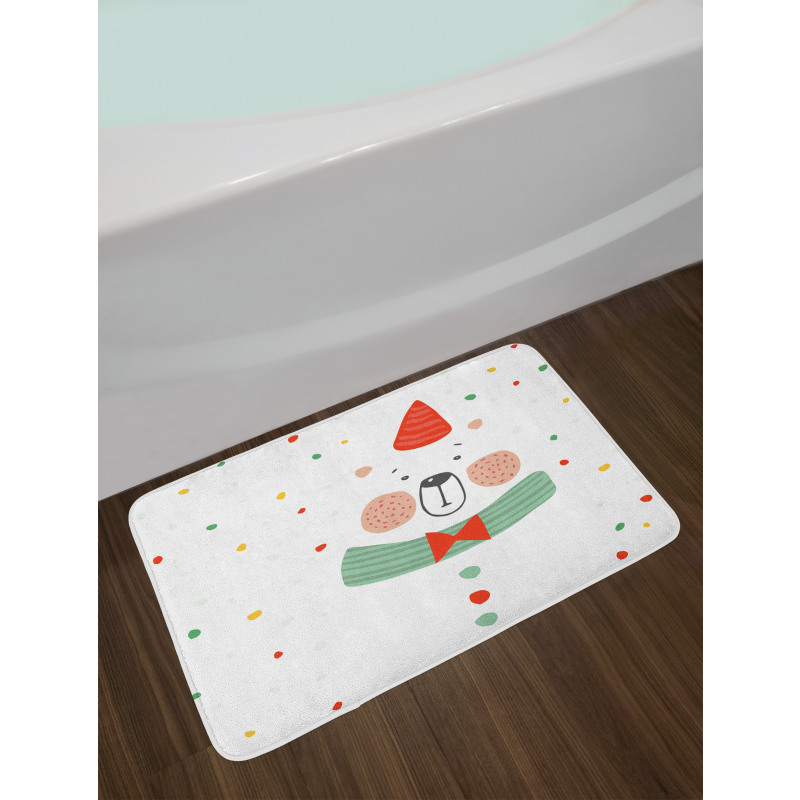 Xmas Bear Party Hat Bath Mat