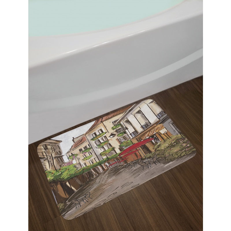 Romantic Patio Scene Sketch Bath Mat