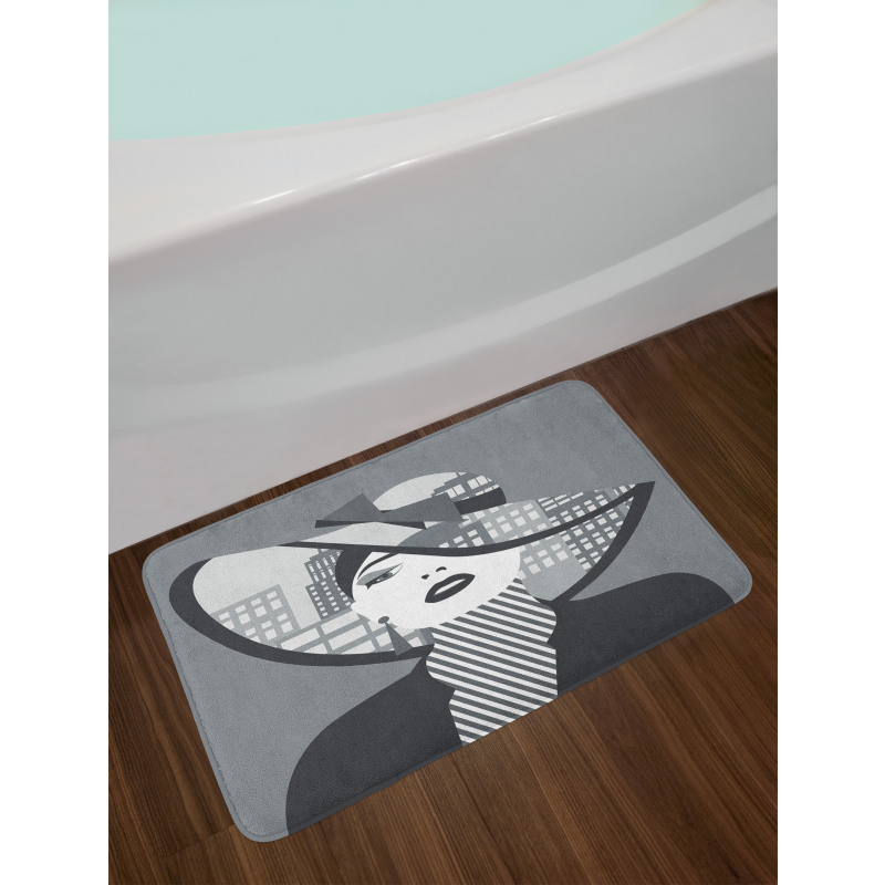 City Silhouette and Lady Art Bath Mat