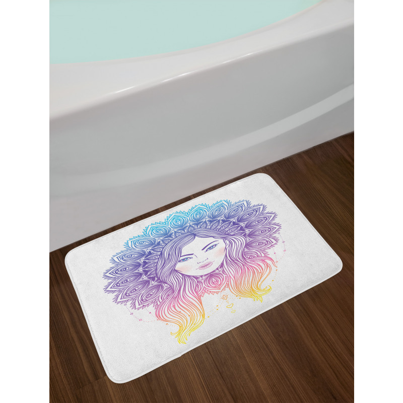 Boho Girl Feather Mandala Bath Mat