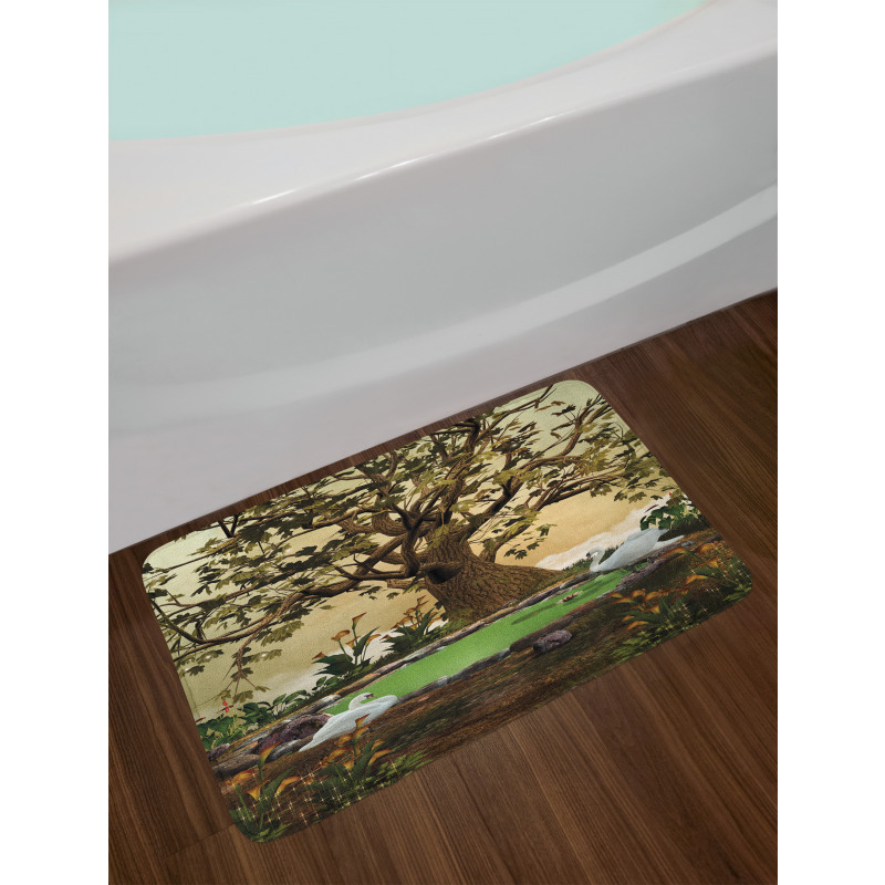 Forest Tree Pond and Swans Bath Mat