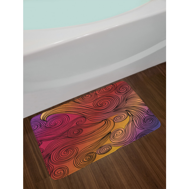 Doodle Waves with Stripes Bath Mat