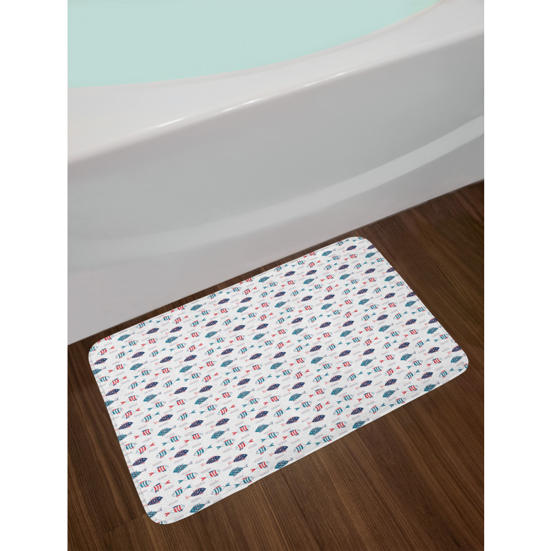 Doodle Fish and Waves Bath Mat