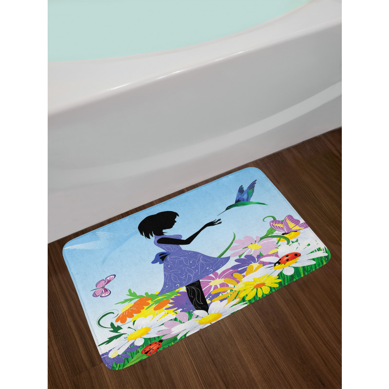 Lawn Blossomed Flowers Bath Mat