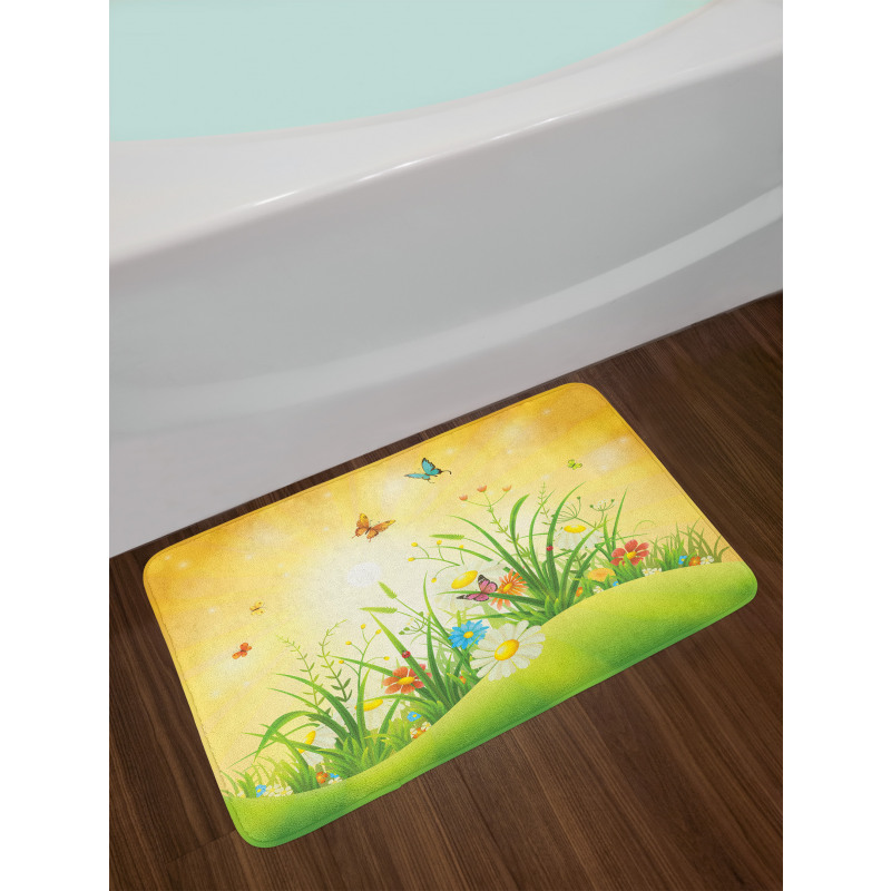 Colorful Meadow Scenery Bath Mat