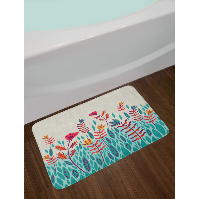 Doodle Poppy Flowers Bath Mat