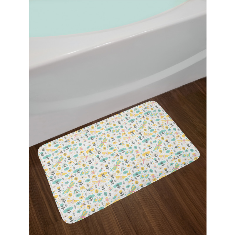 Winged Insects Flowers Bath Mat