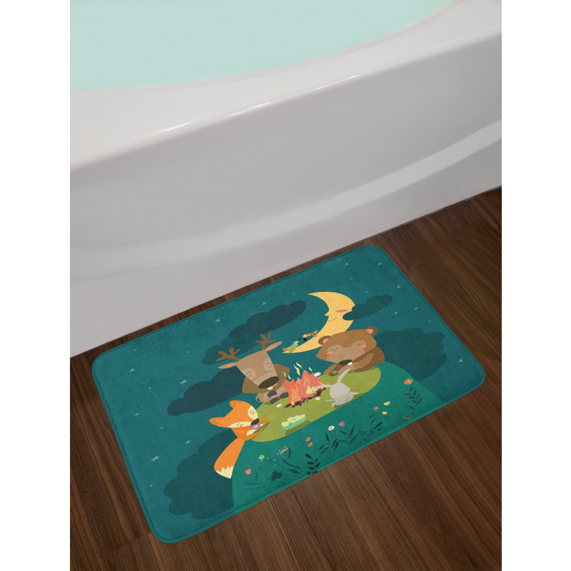 Forest Bonfire at Night Bath Mat