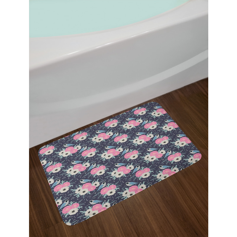 Winter Flowers Birds Bath Mat