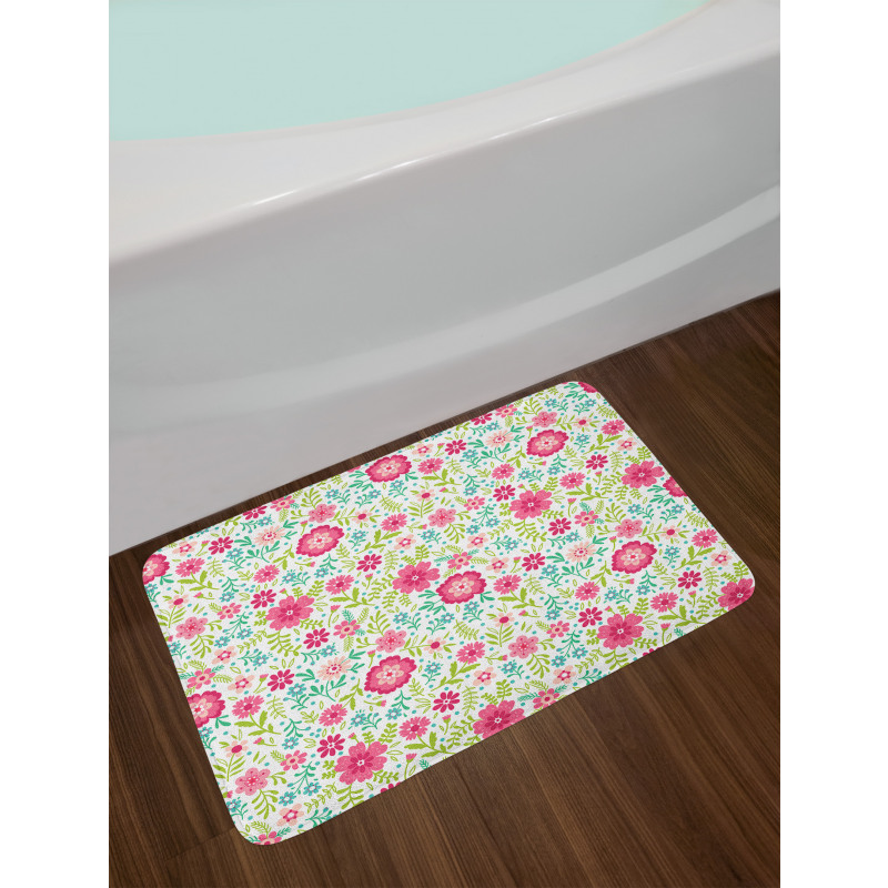 Blossoming Field Fern Leaves Bath Mat