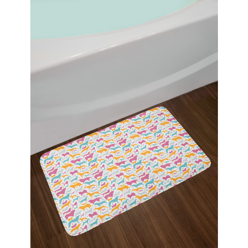 Silhouettes of Various Breeds Bath Mat