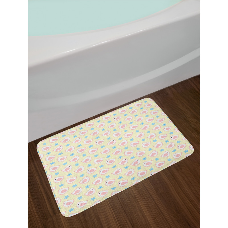 Cartoon Birds with Flowers Bath Mat