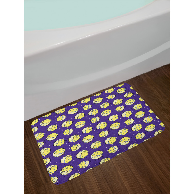 Crescent Moon in Sky Stars Bath Mat