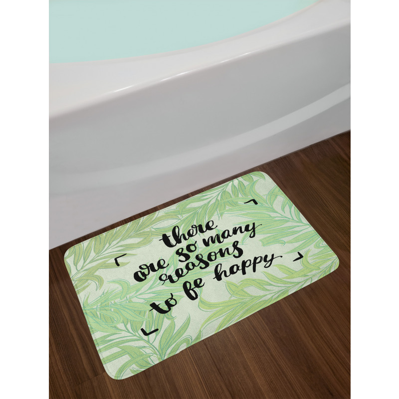 Green Leafy Branches Words Bath Mat