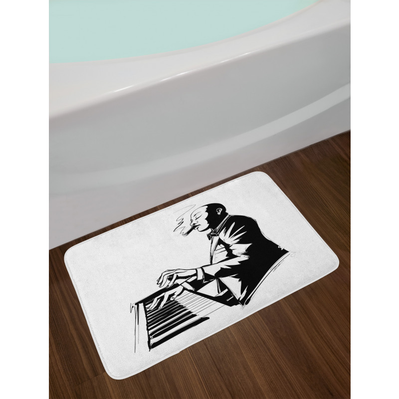 Jazz Pianist Sketch Artwork Bath Mat