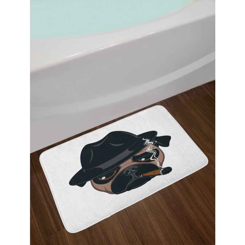 Cartoon Cool Pug Dog Portrait Bath Mat