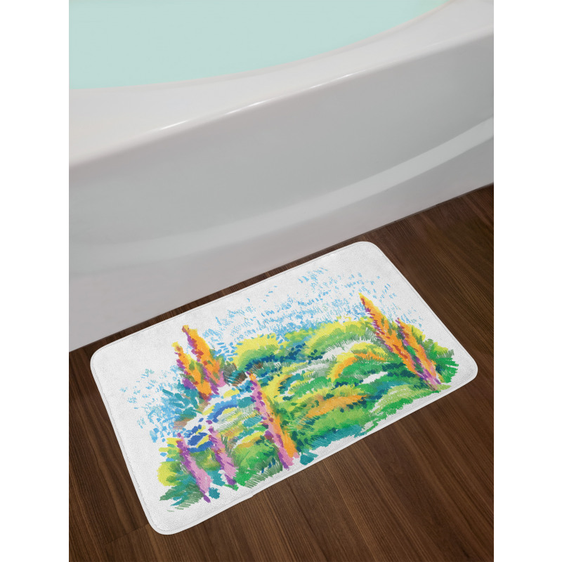 Floral Nature Meadow Trees Bath Mat