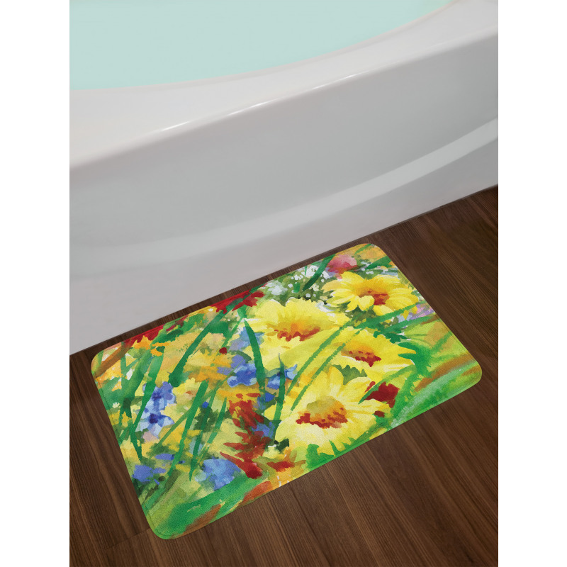 Watercolor Flower Field Bath Mat