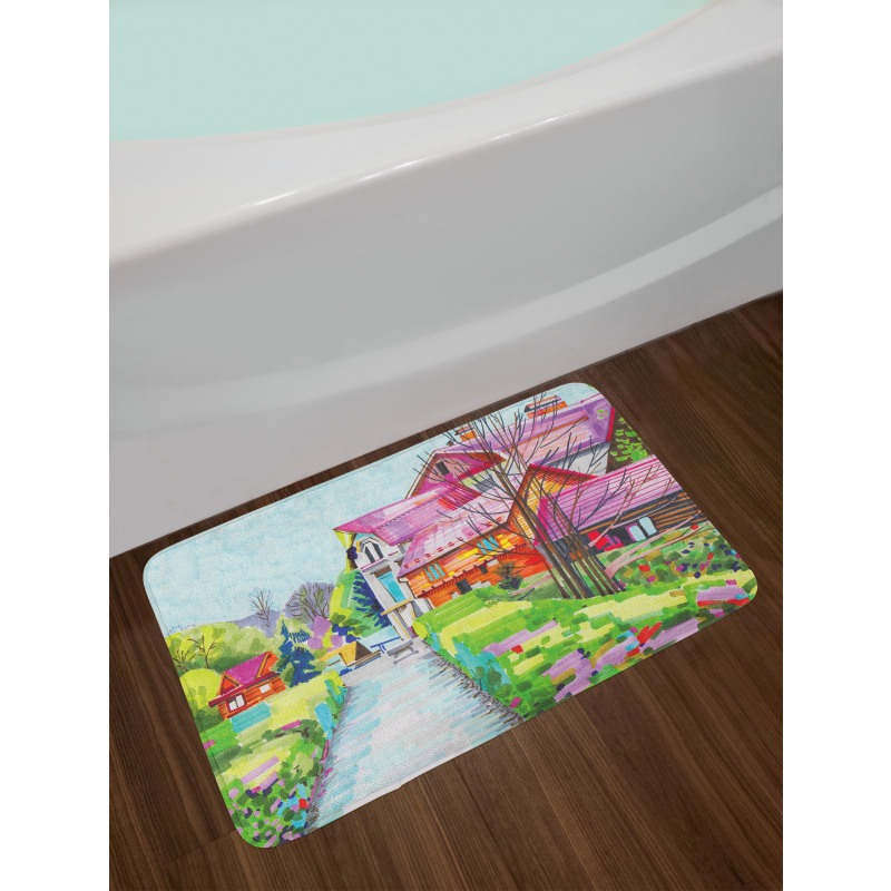 Rural Old Village Houses Bath Mat