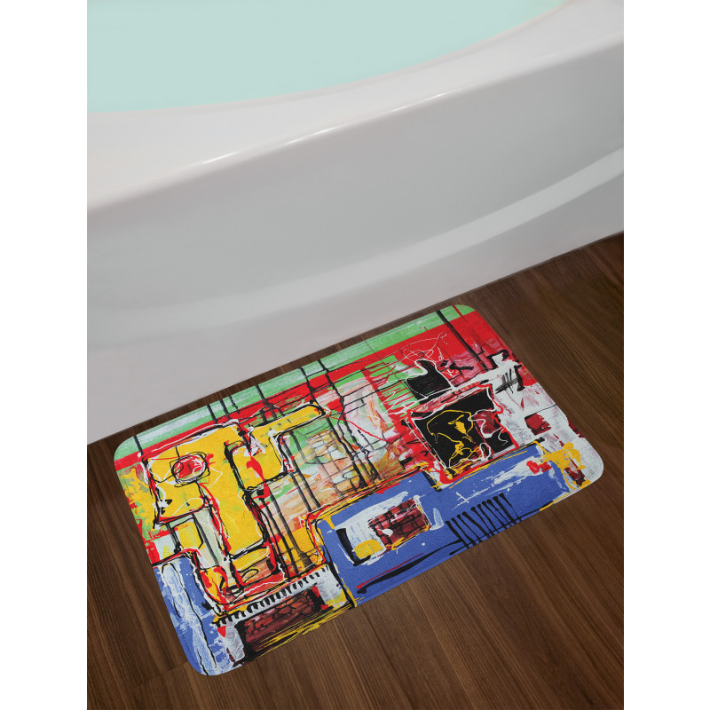 Cubist Grunge Painting Bath Mat