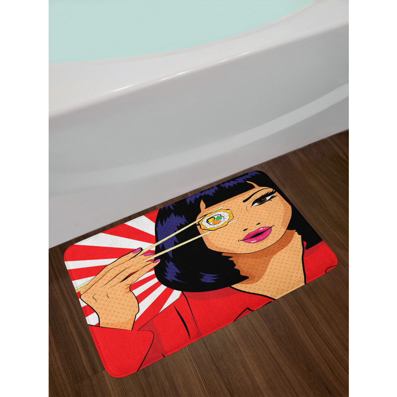 Pop Art Style Girl with Sushi Bath Mat