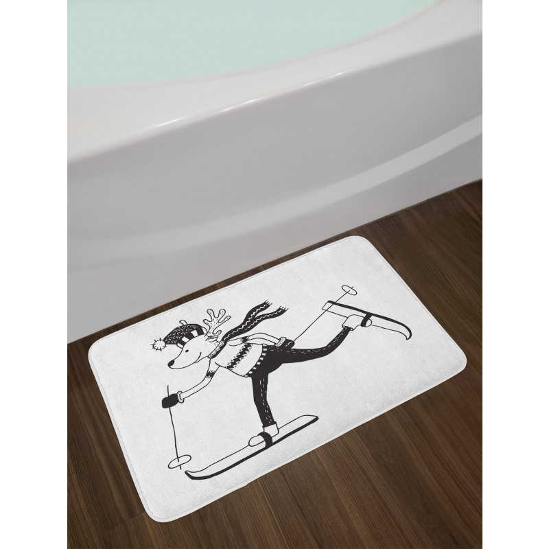 Skiing Funny Reindeer Bath Mat