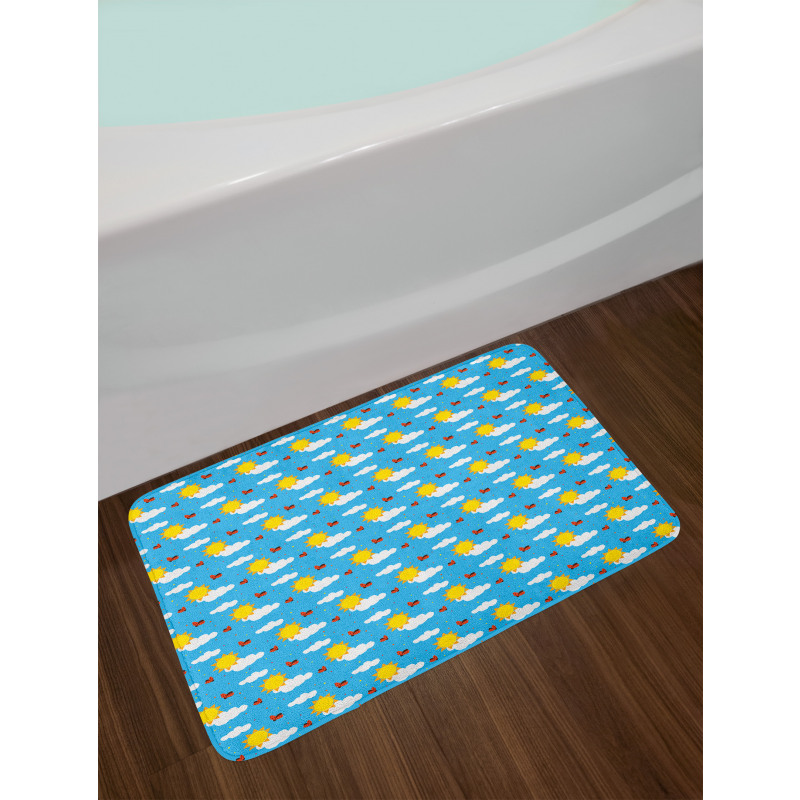 Sky Cartoon with Fluffy Clouds Bath Mat